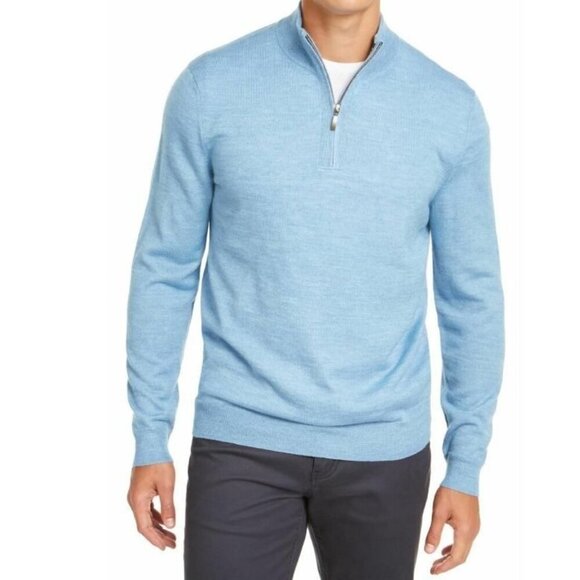 NEW! Club Room Crew Neck 1/4 Zip Pale Ink Blue Sweater Pull Over Men's Small - Picture 1 of 2